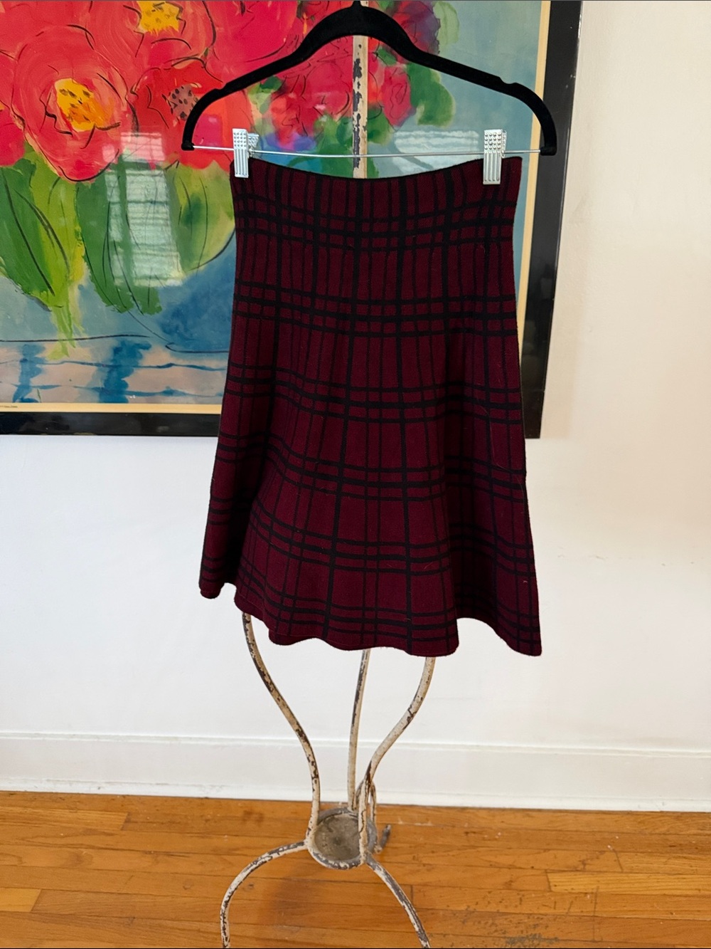 Women's Burgundy Plaid A-Line Skirt